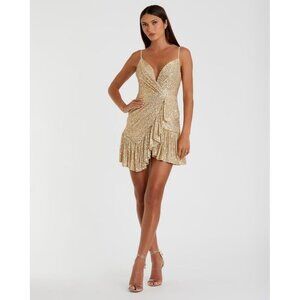 Mac Duggal Size 10 Gold 11290 Ruffle Hem Mini Cocktail Dress Sleeveless New